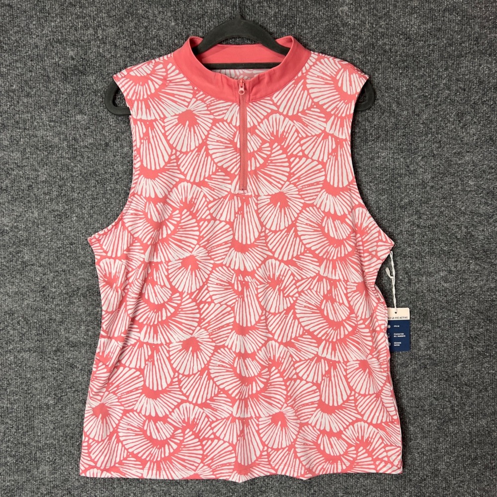 New Tommy Bahama Coral White Fan Shell Print Sleeveless XL Golf Polo‎ Shirt
